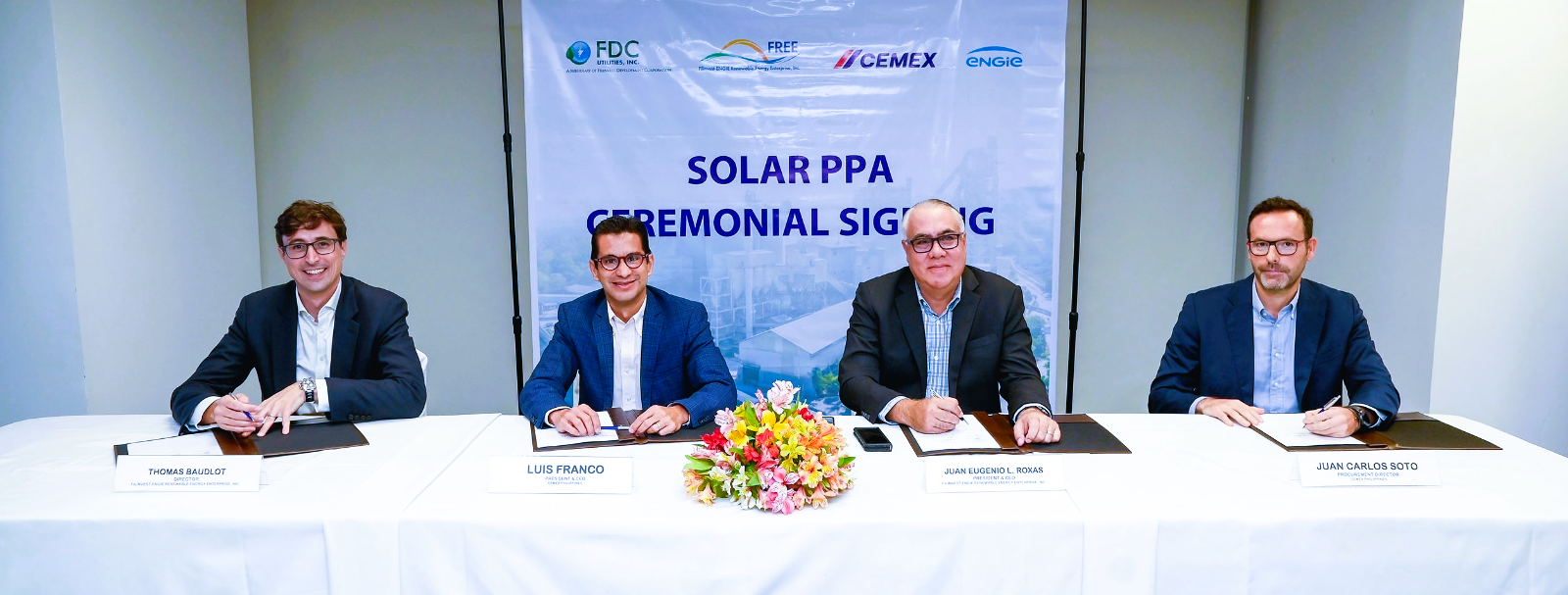 CEMEX and FREE executives at signing ceremony for 10.08 MW ground mounted solar array in the Philippines
